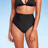 Kona Sol Women's Extra High Waist Tummy Control Medium Coverage Bikini Bottom Black Size S