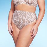 Wild Fable Women's Ribbed High Leg Cheeky High Waist Bikini Bottom Tan Animal Print Size 3X