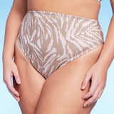 Wild Fable Women's Ribbed High Leg Cheeky High Waist Bikini Bottom Tan Animal Print Size 3X