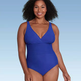 Aqua Green Women's UPF 50 Waist Detail Over the Shoulder One Piece Swimsuit Blue Size S