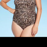 Aqua Green Women's UPF 50 Shirred V-Neck One Piece Swimsuit Multi Size XL