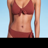Wild Fable Women's Rust Tie-Front Bikini Top in Pique Texture Size XXS