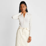 Future Collective Women's Henley Bodysuit - Off-White, Long Sleeve, Size L with Reese Blutstein