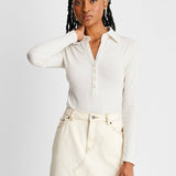 Future Collective Women's Henley Bodysuit - Off-White, Long Sleeve, Size L with Reese Blutstein