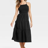 Black Sleeveless Linen Midi Dress- Women's Size S
