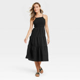 Black Sleeveless Linen Midi Dress- Women's Size S