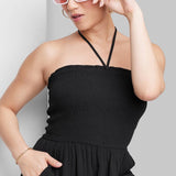 Wild Fable Women's Black Smocked Romper - Sleeveless, Size XXS