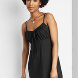 Black Ruched Linen Slip Dress for Women - Wild Fable XS