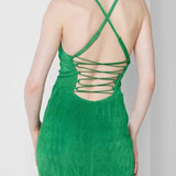 Green Maxi Bodycon Dress for Women with Lace-Up Back Size XXS