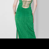 Green Maxi Bodycon Dress for Women with Lace-Up Back Size XXS