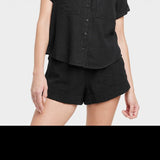 Black Linen Shirt for Women - Size M with Short Sleeves and Buttons, Universal Thread