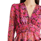 Steve Madden Women's Azura Floral-Print V-Neck Peplum Top - Dark Fuschia Size XS
