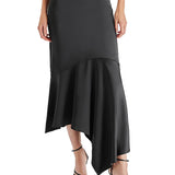 Steve Madden Lucille Satin Asymmetric Midi Skirt Black
