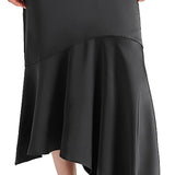 Steve Madden Lucille Satin Asymmetric Midi Skirt Black