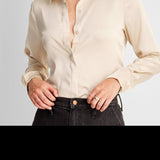 Women's Cream Long Sleeve Button-Front Shirt - A New Day Size S
