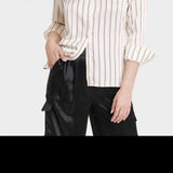 A New Day Women's Cream Striped Shirt Long Sleeve Button-Front Size M