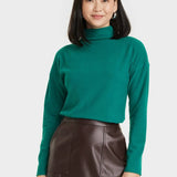 Women's Dark Green Long Sleeve T-Shirt - A New Day Mock Turtleneck M