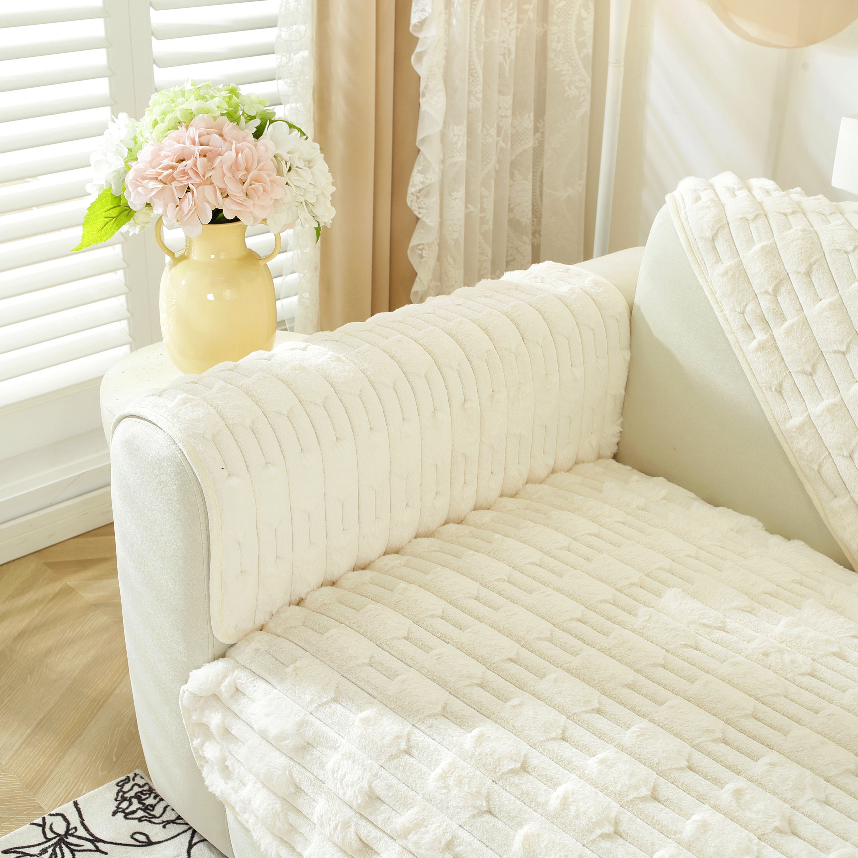 Bamboo-style Sofa Towel, Faux Rabbit Fur Thickened Non-slip Seat Cushion Covers