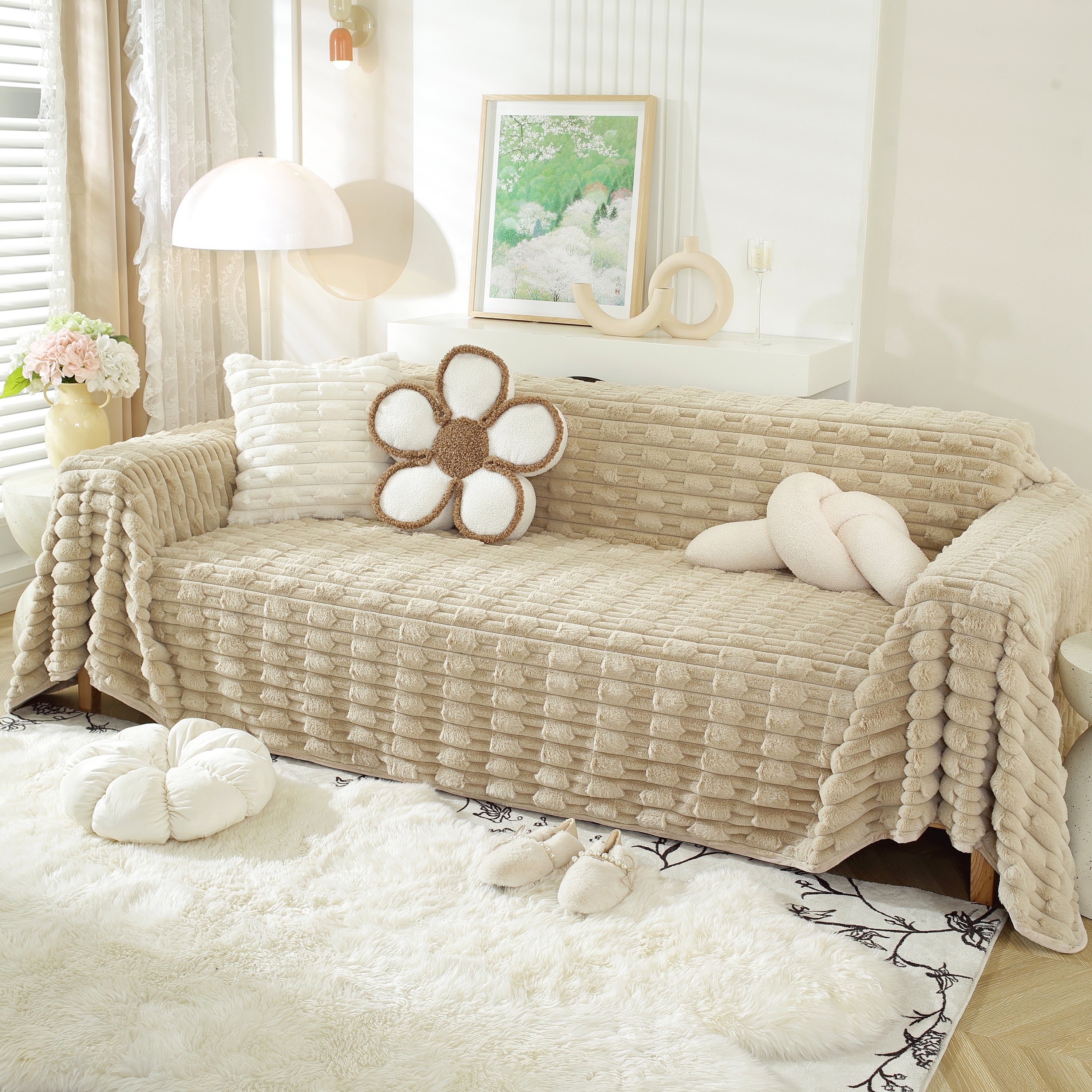 Fluffy Faux Fur Couch Cover Plush Sofa Throw, Warm & Stylish Sofa Protector