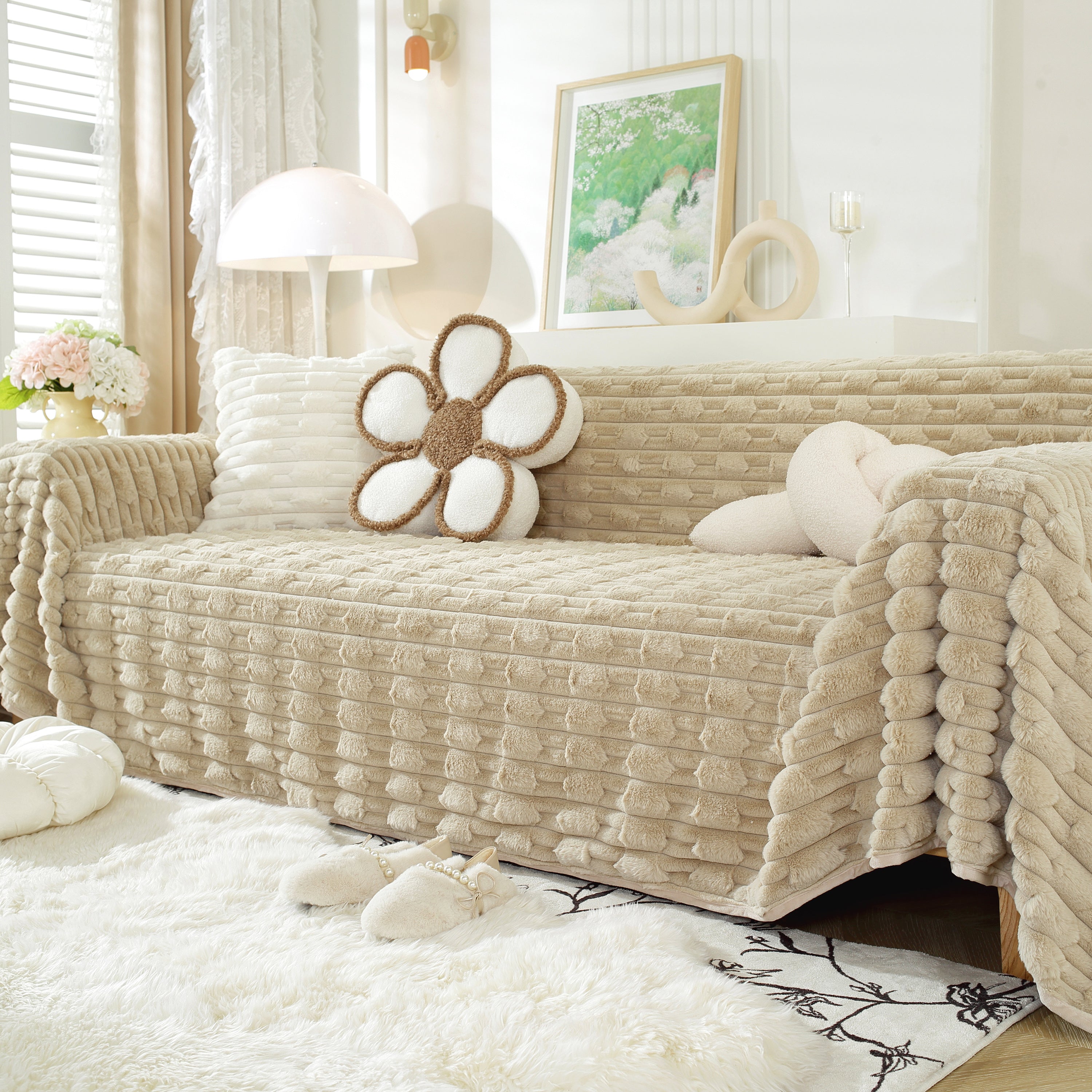 Fluffy Faux Fur Couch Cover Plush Sofa Throw, Warm & Stylish Sofa Protector