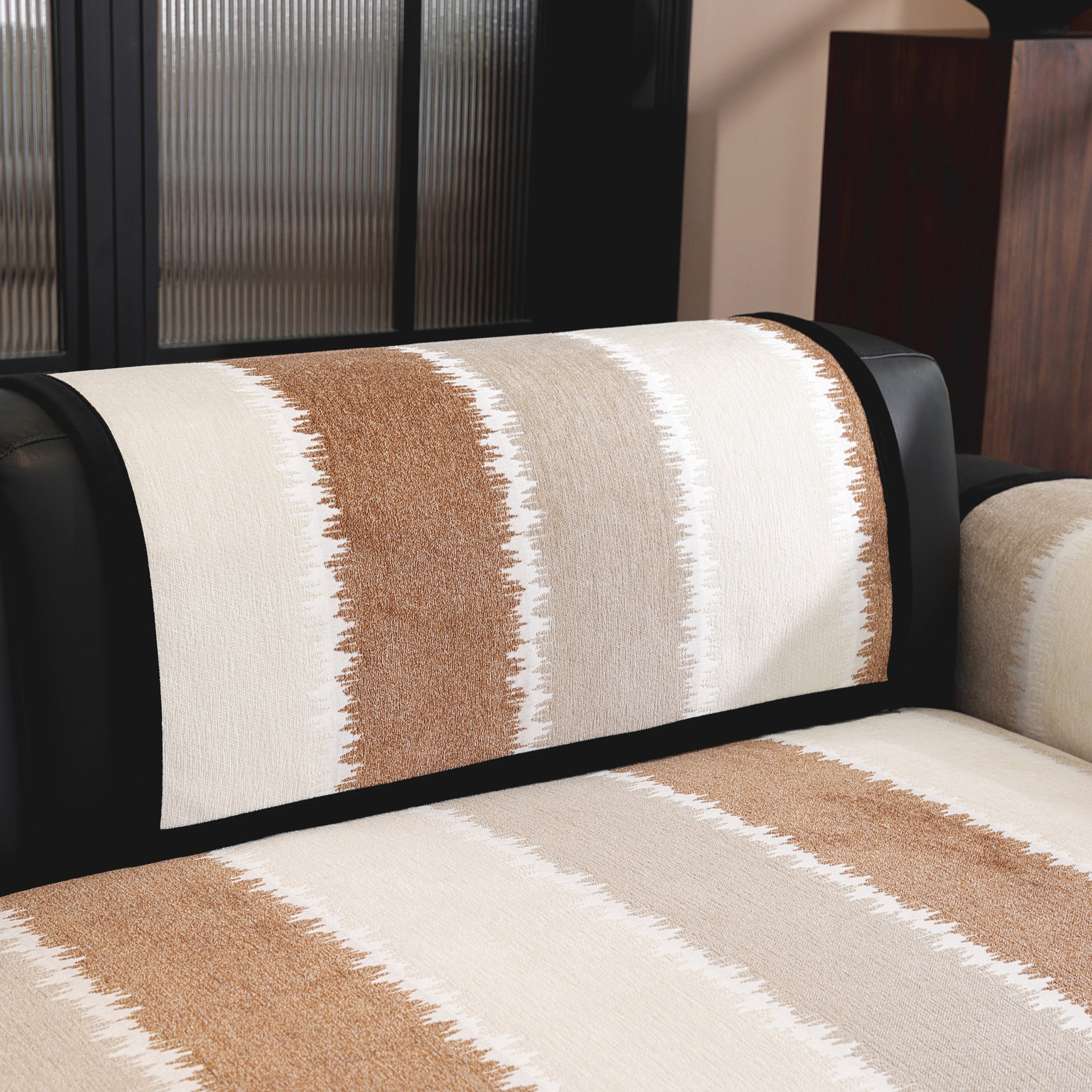 Striped Colorblock Non-slip Sectional Couch Covers, Chenille Sofa Protector Cover