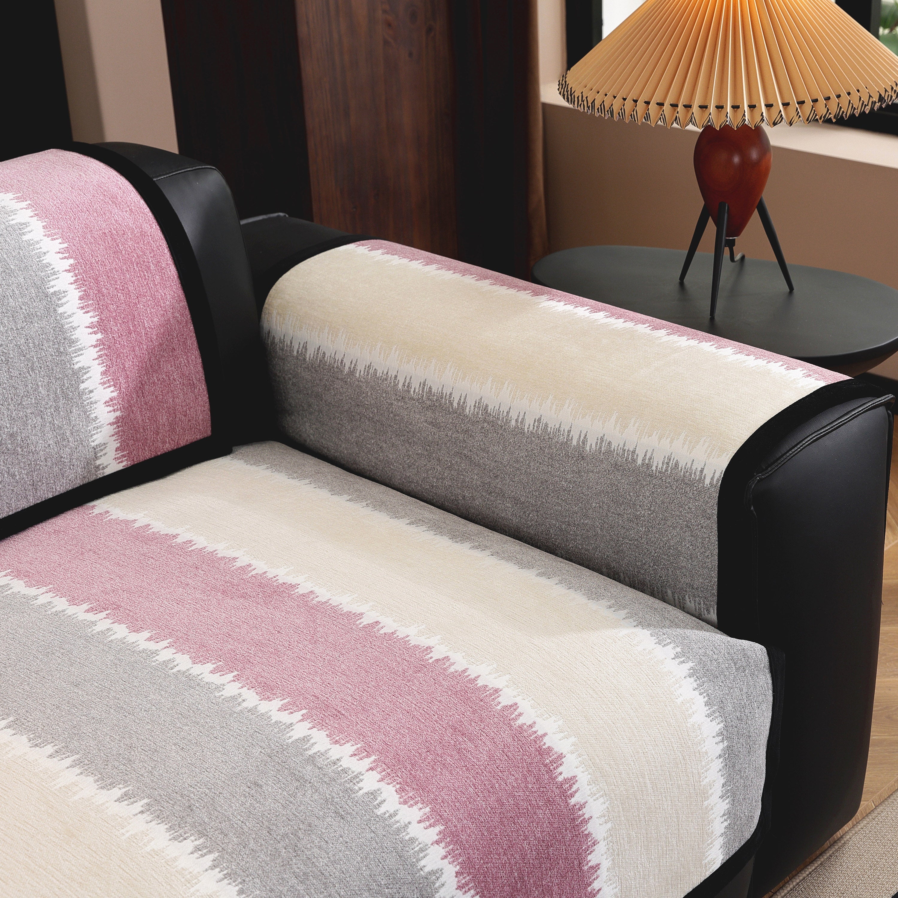 Striped Colorblock Non-slip Sectional Couch Covers, Chenille Sofa Protector Cover