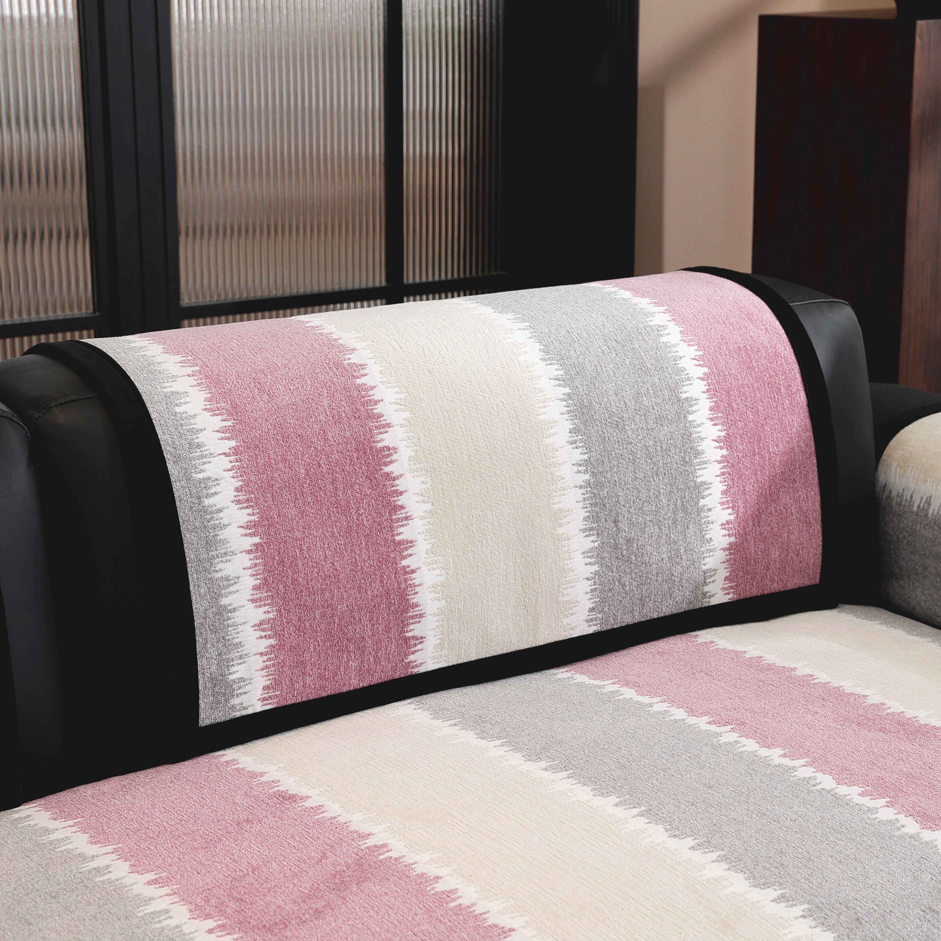 Striped Colorblock Non-slip Sectional Couch Covers, Chenille Sofa Protector Cover