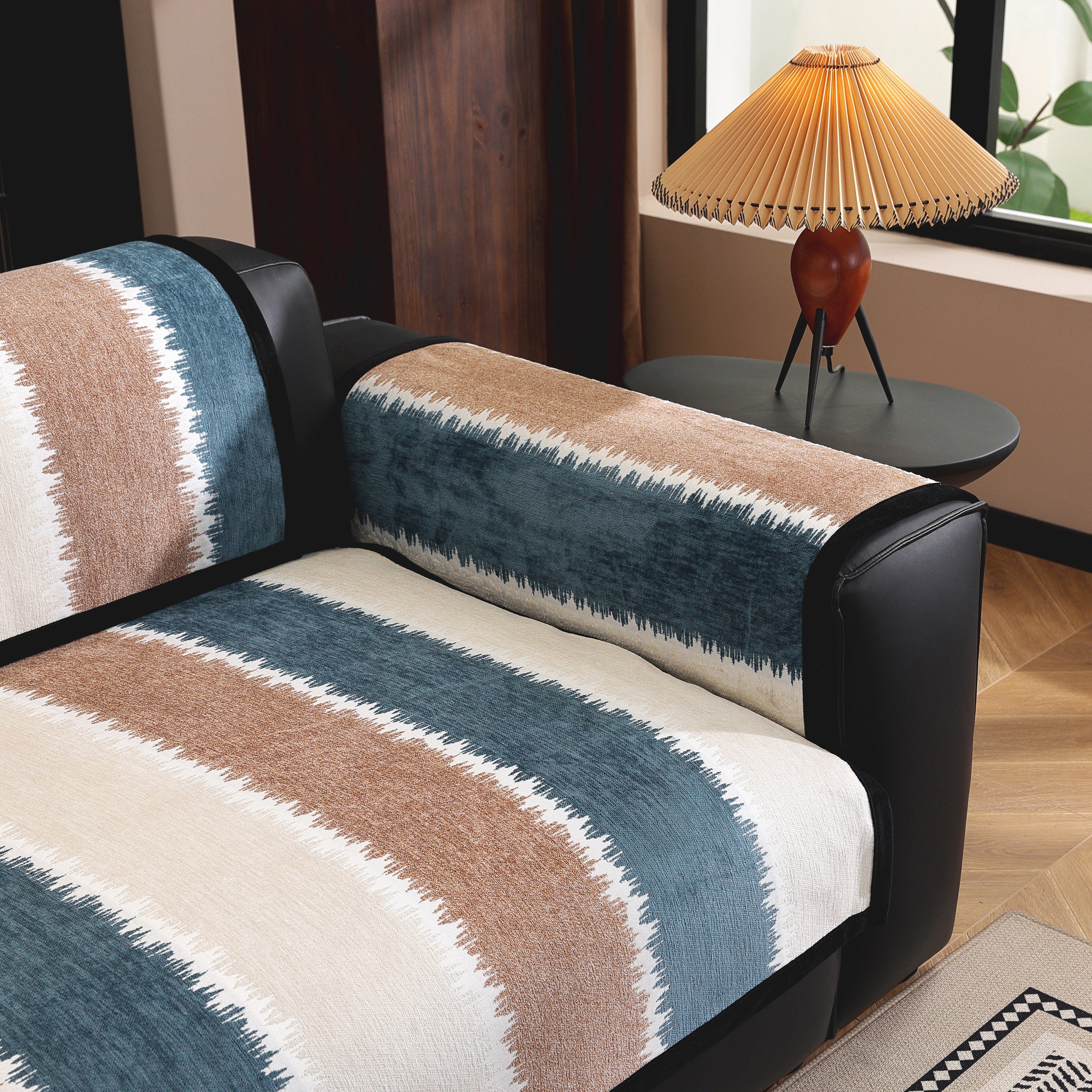 Striped Colorblock Non-slip Sectional Couch Covers, Chenille Sofa Protector Cover