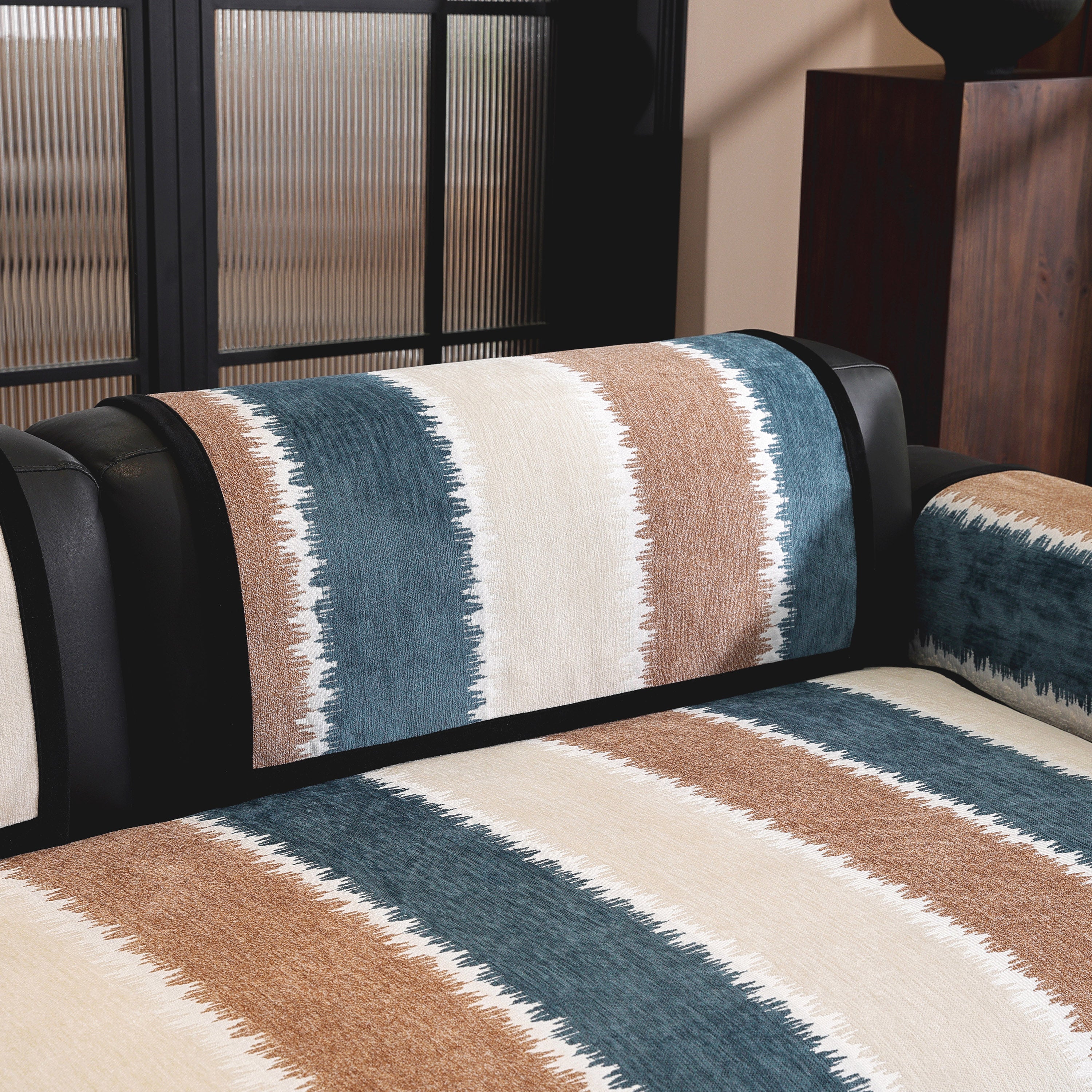 Striped Colorblock Non-slip Sectional Couch Covers, Chenille Sofa Protector Cover