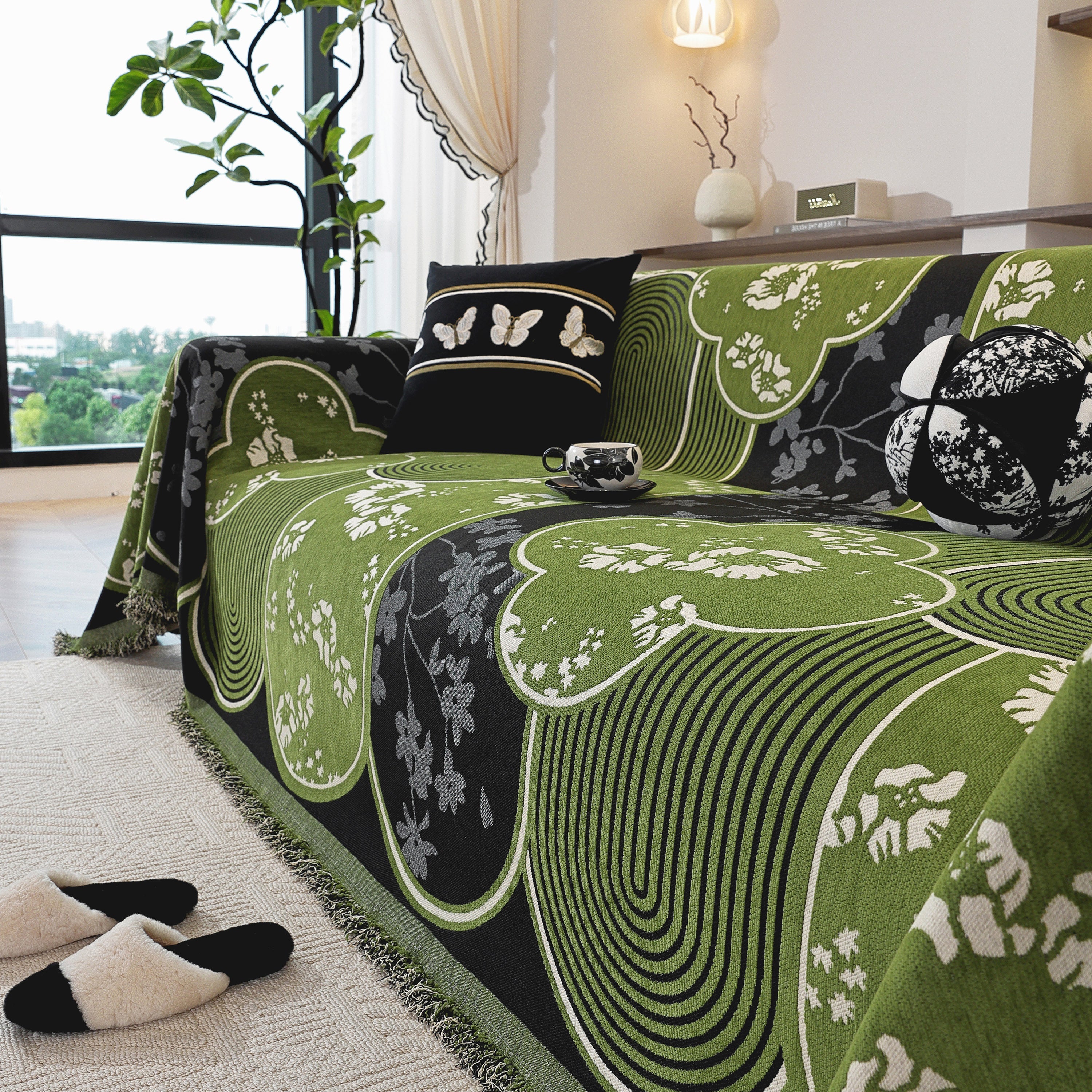 Modern Retro Sofa Throw - Decorative, Washable Chenille Blanket & Couch Protector