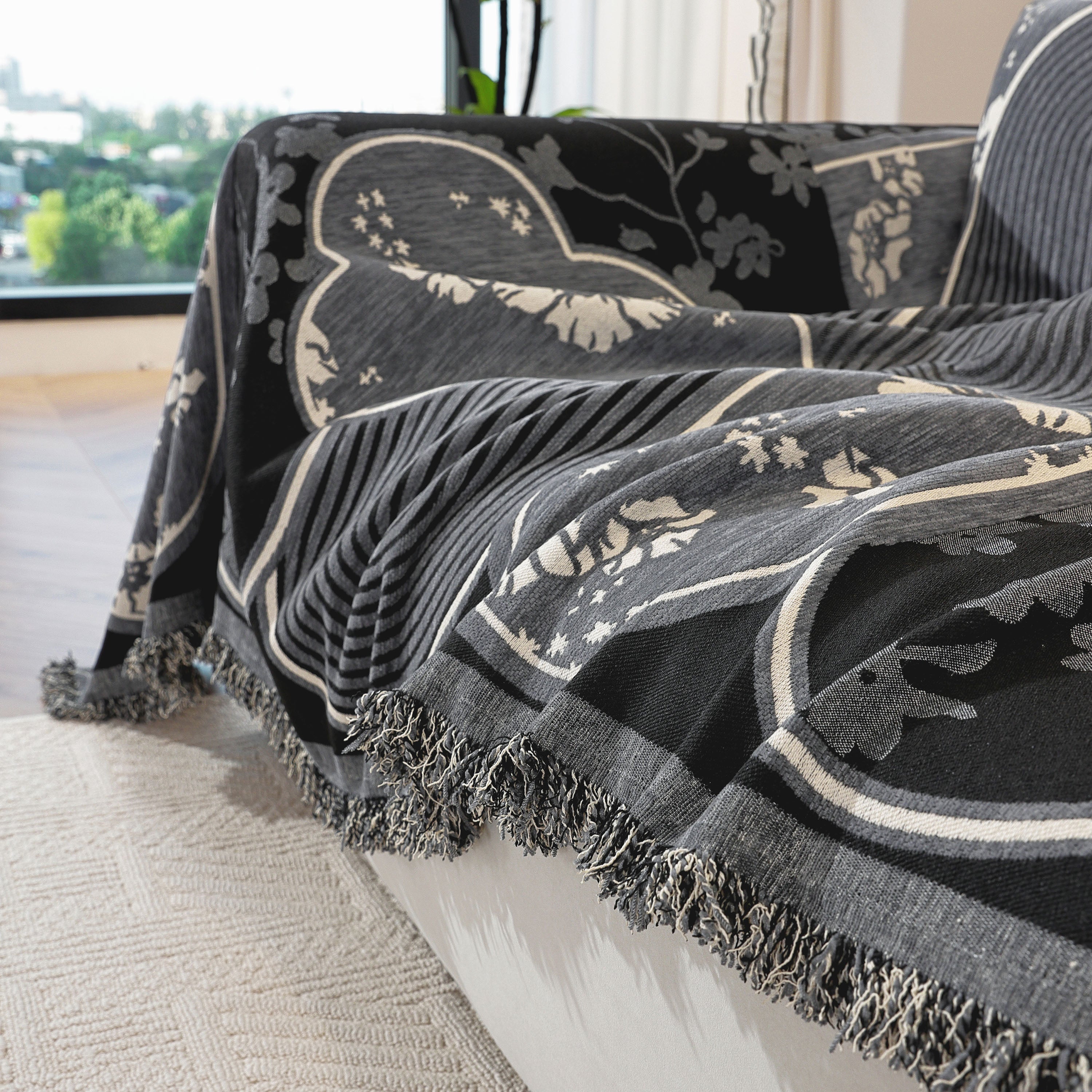 Modern Retro Sofa Throw - Decorative, Washable Chenille Blanket & Couch Protector