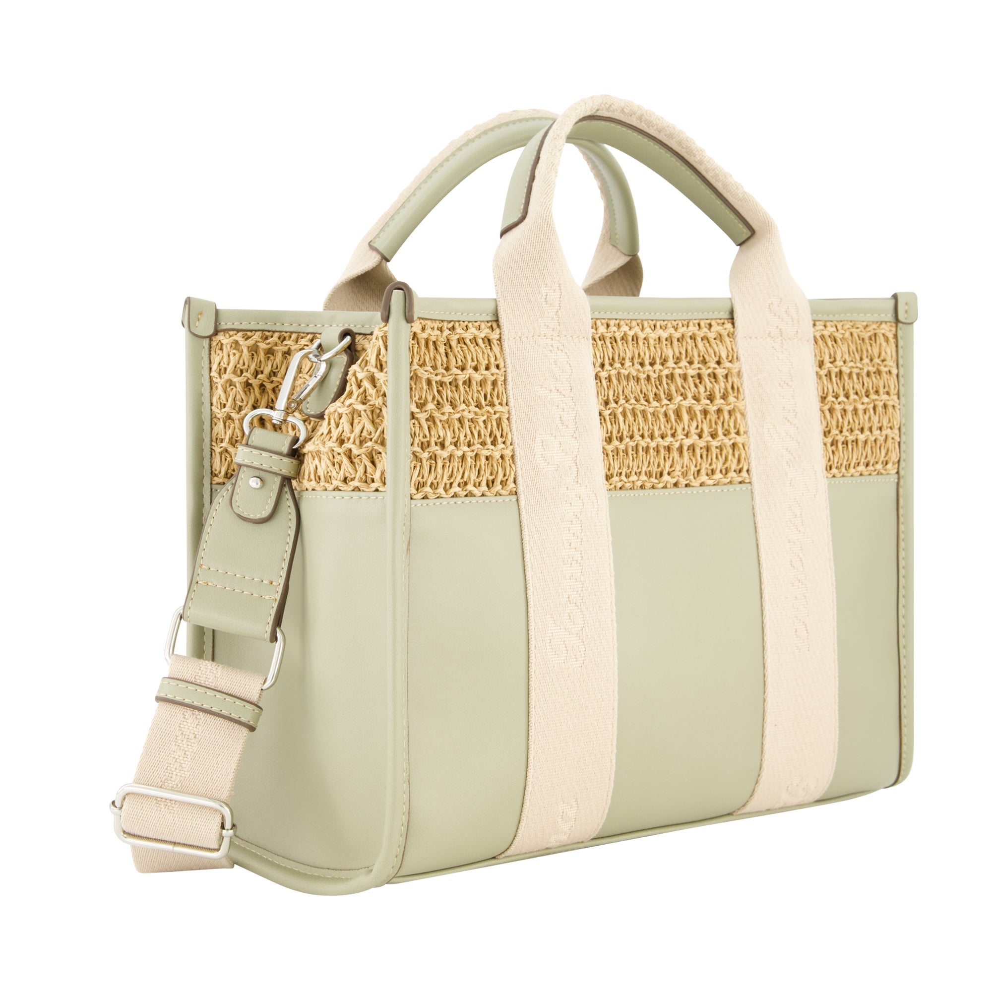 Tommy Bahama Raffia/pu Logo Webbing Modern Tote, Sage