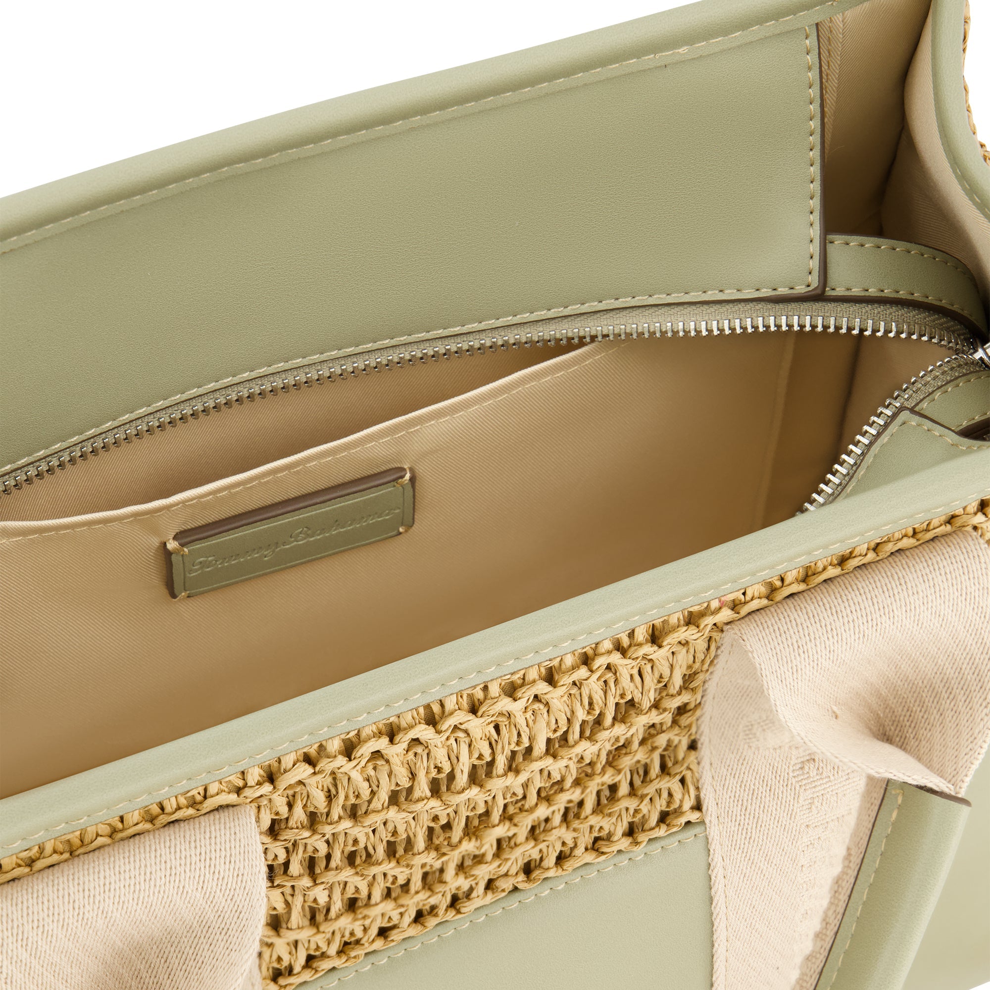 Tommy Bahama Raffia/pu Logo Webbing Modern Tote, Sage