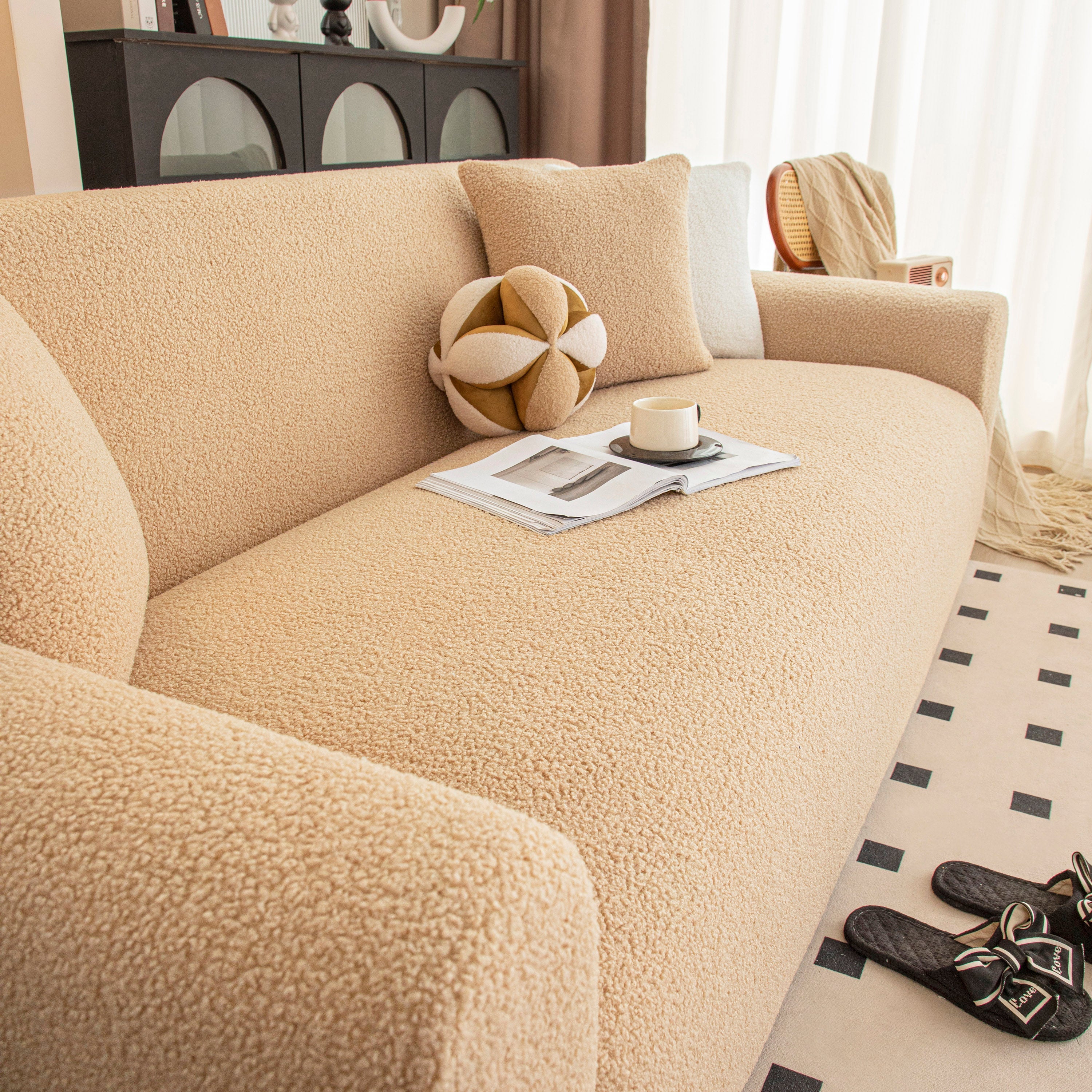 Stretch Plush Fitted Couch Slipcover Furniture Protector For 1/2/3/4/5 Cushion Couch