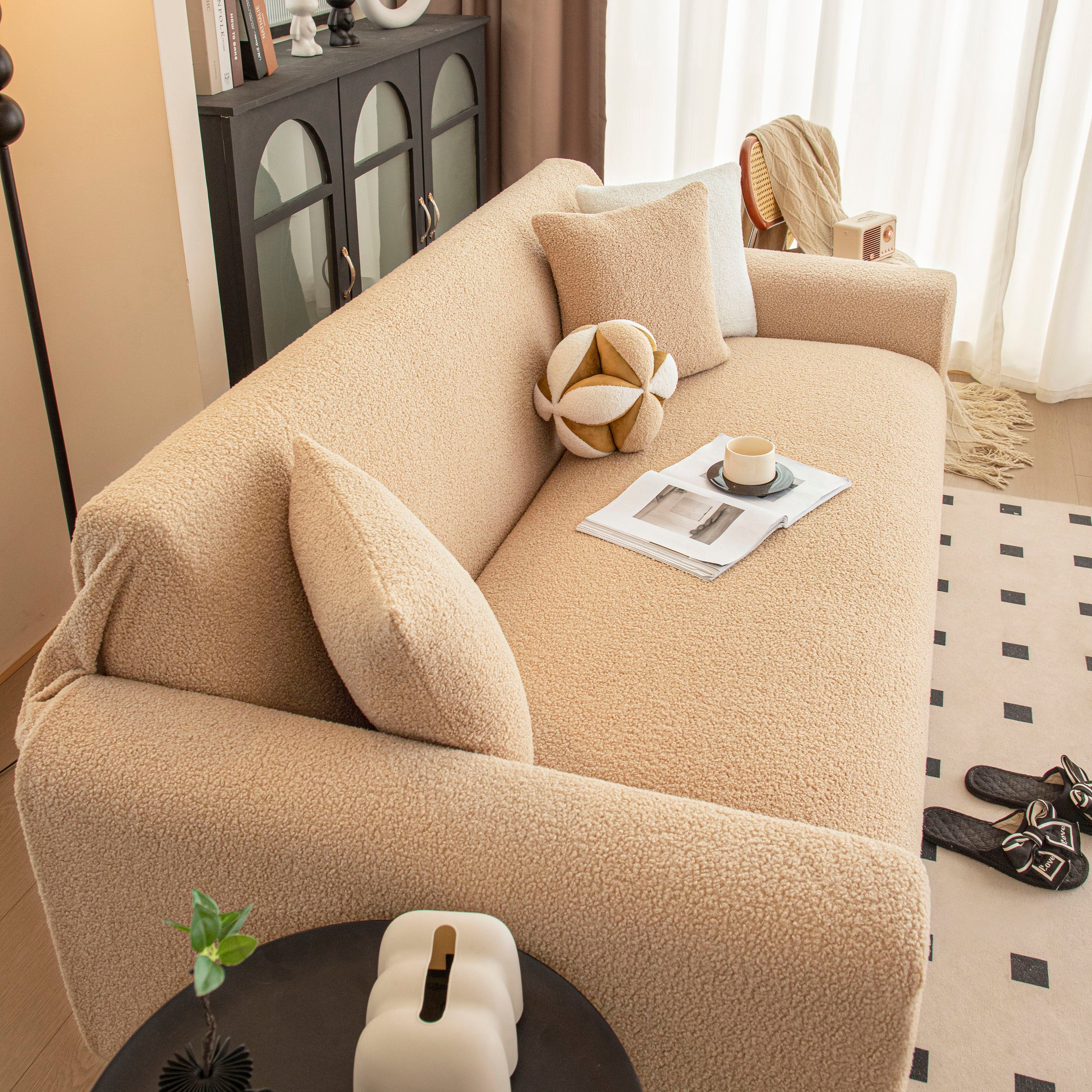 Stretch Plush Fitted Couch Slipcover Furniture Protector For 1/2/3/4/5 Cushion Couch
