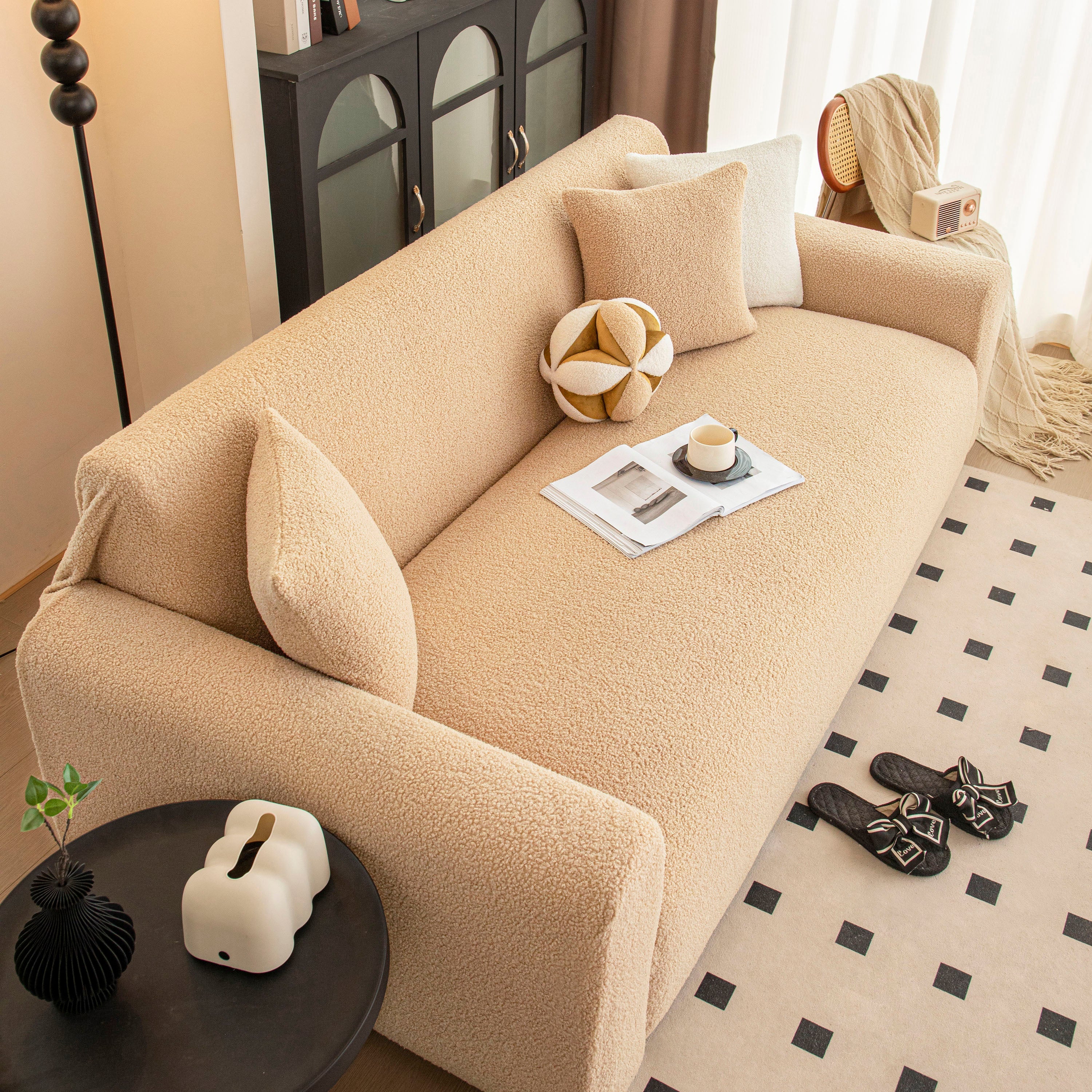 Stretch Plush Fitted Couch Slipcover Furniture Protector For 1/2/3/4/5 Cushion Couch