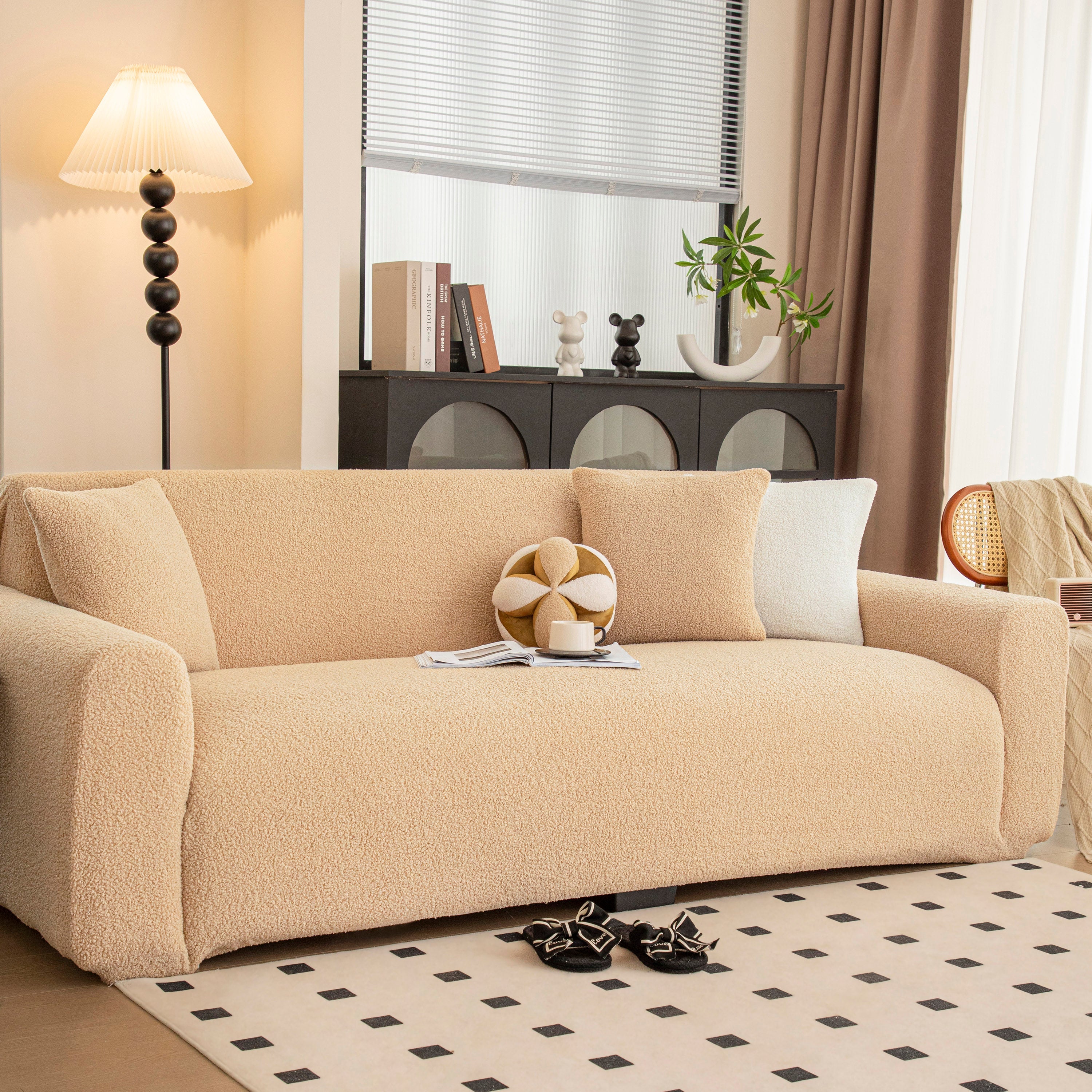 Stretch Plush Fitted Couch Slipcover Furniture Protector For 1/2/3/4/5 Cushion Couch