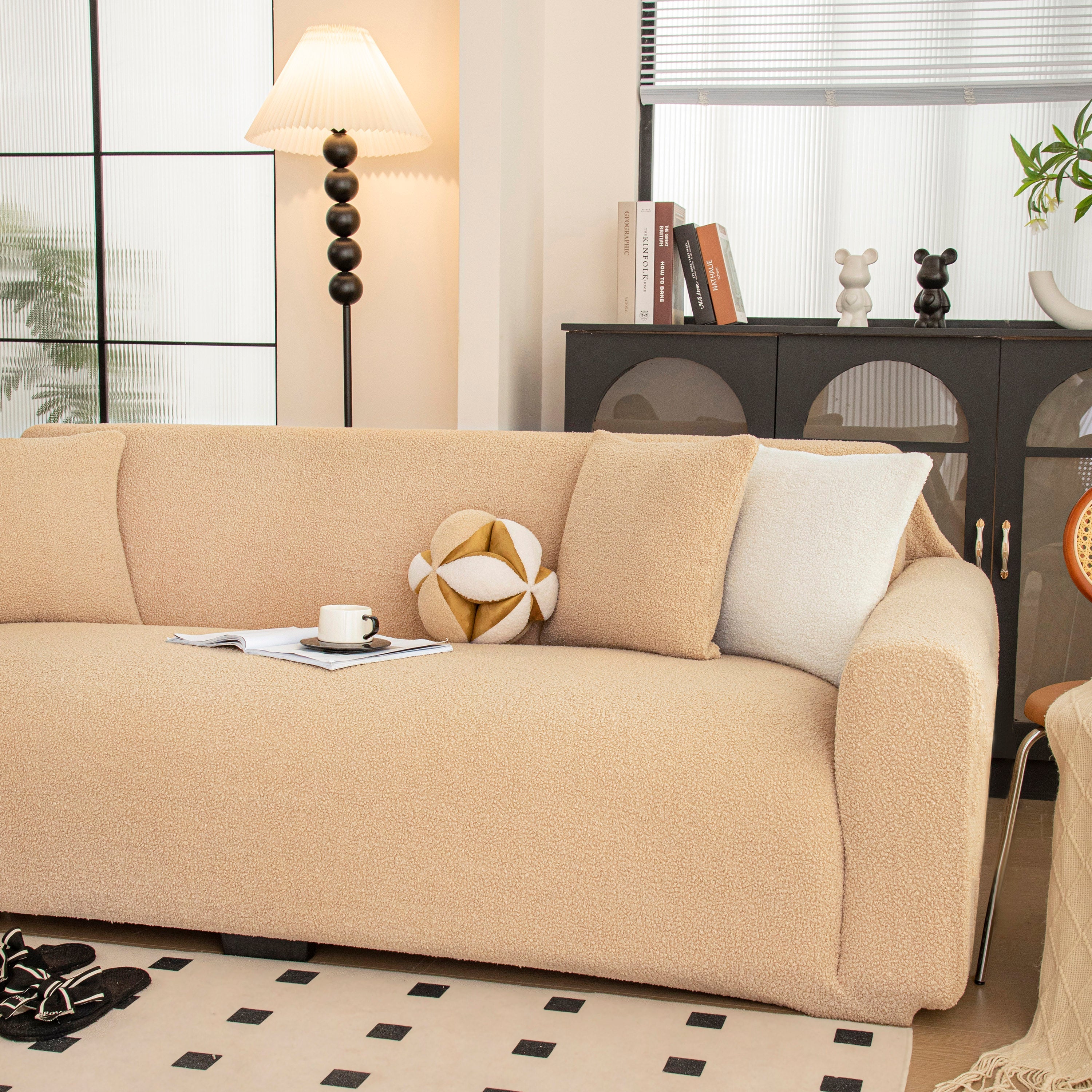 Stretch Plush Fitted Couch Slipcover Furniture Protector For 1/2/3/4/5 Cushion Couch