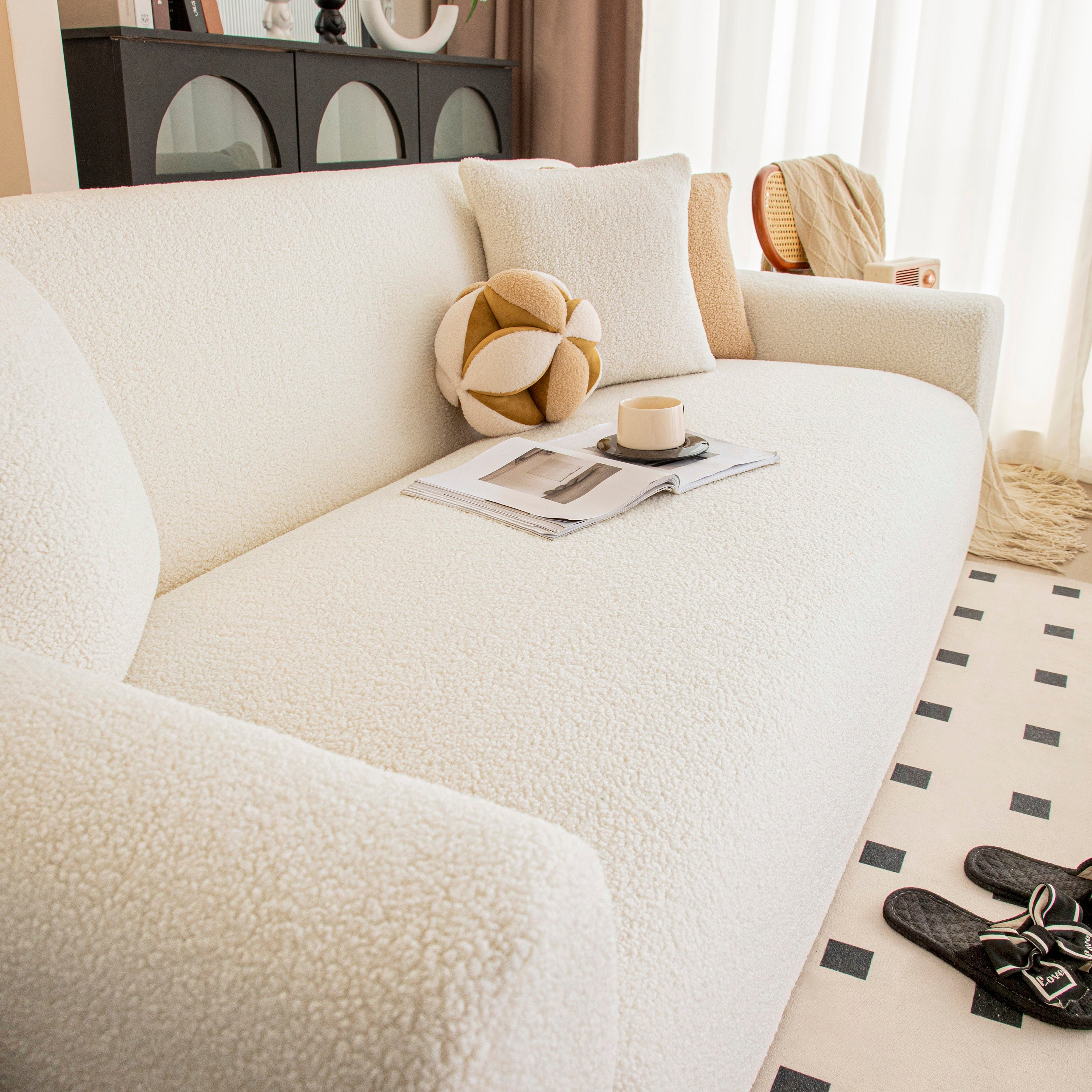 Stretch Plush Fitted Couch Slipcover Furniture Protector For 1/2/3/4/5 Cushion Couch
