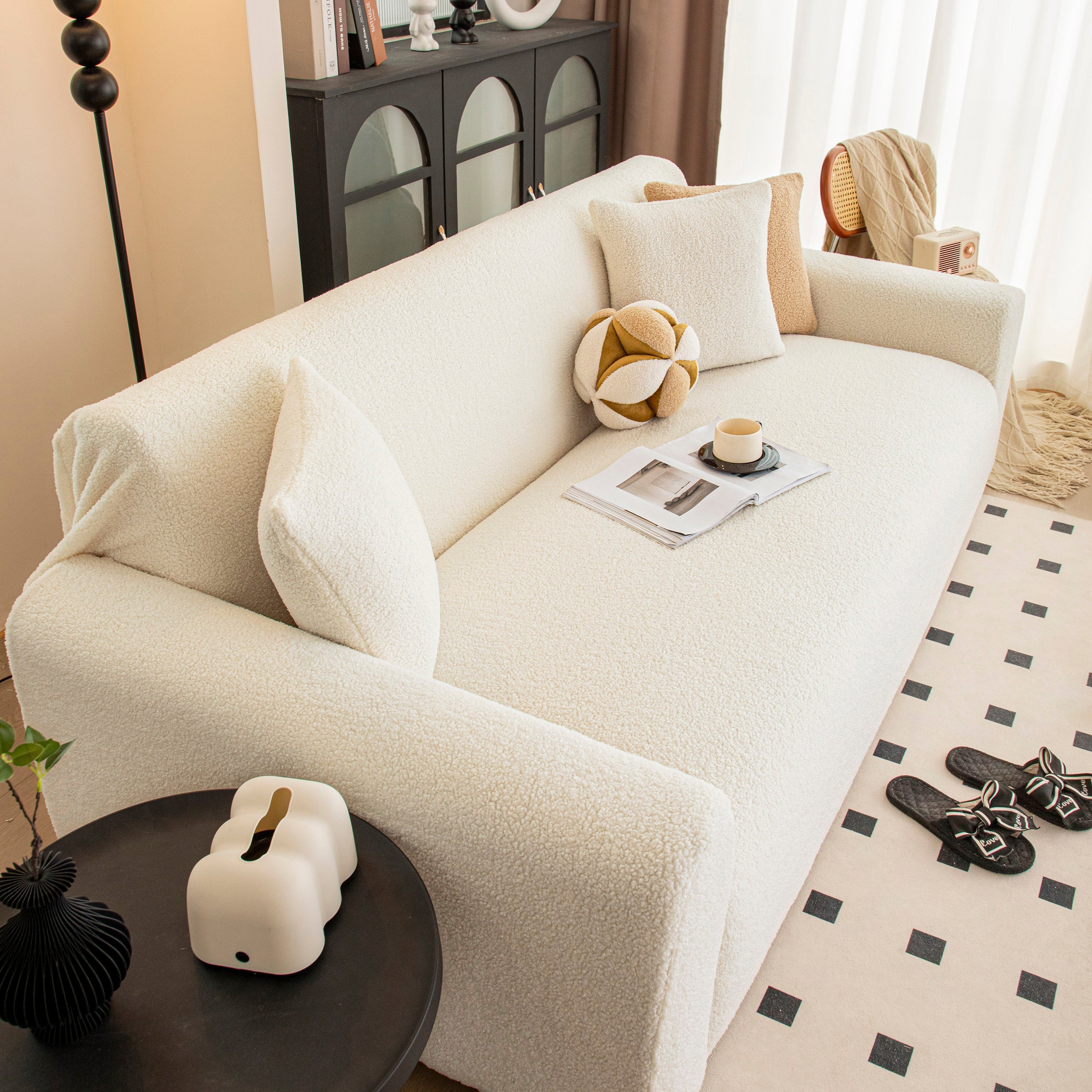 Stretch Plush Fitted Couch Slipcover Furniture Protector For 1/2/3/4/5 Cushion Couch