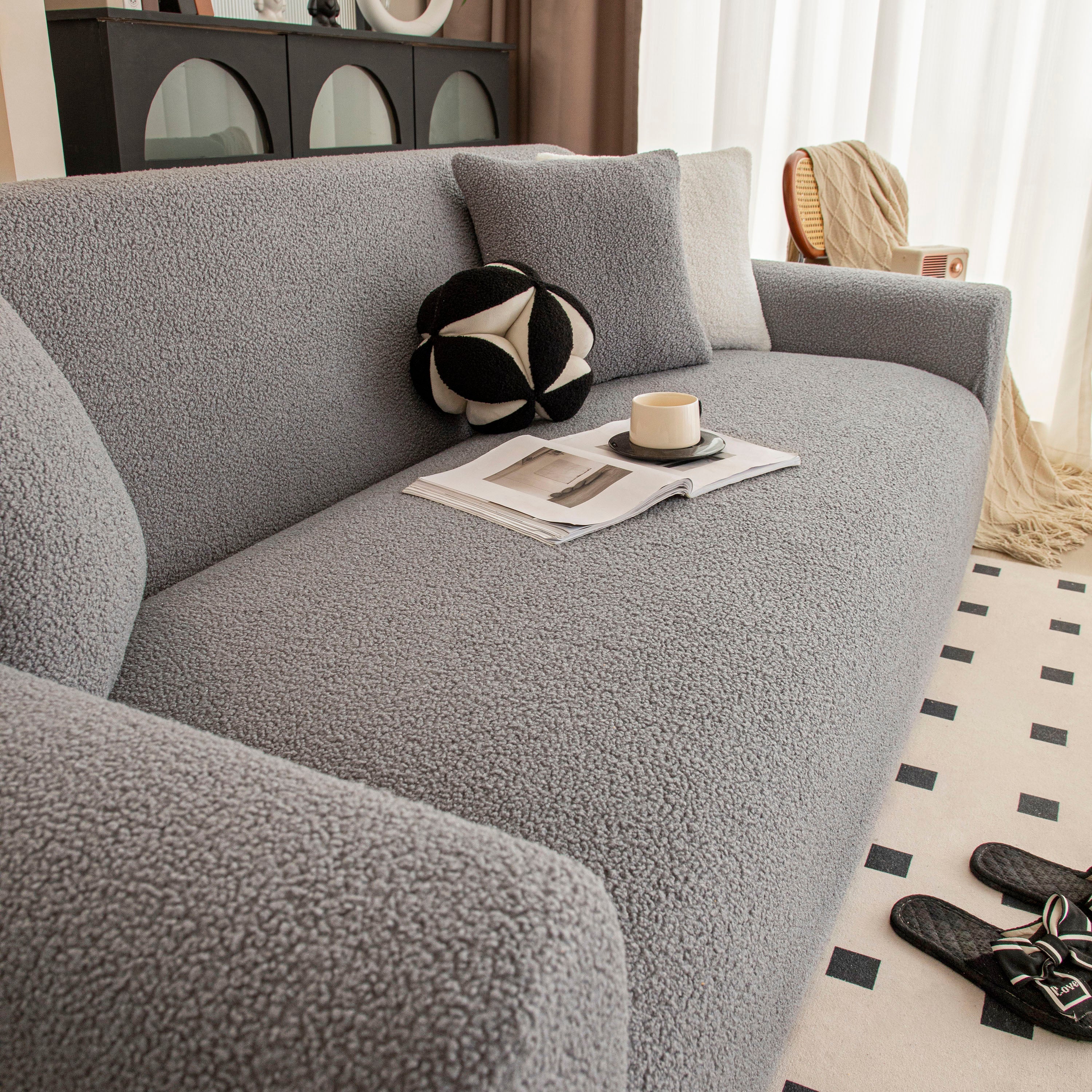 Stretch Plush Fitted Couch Slipcover Furniture Protector For 1/2/3/4/5 Cushion Couch