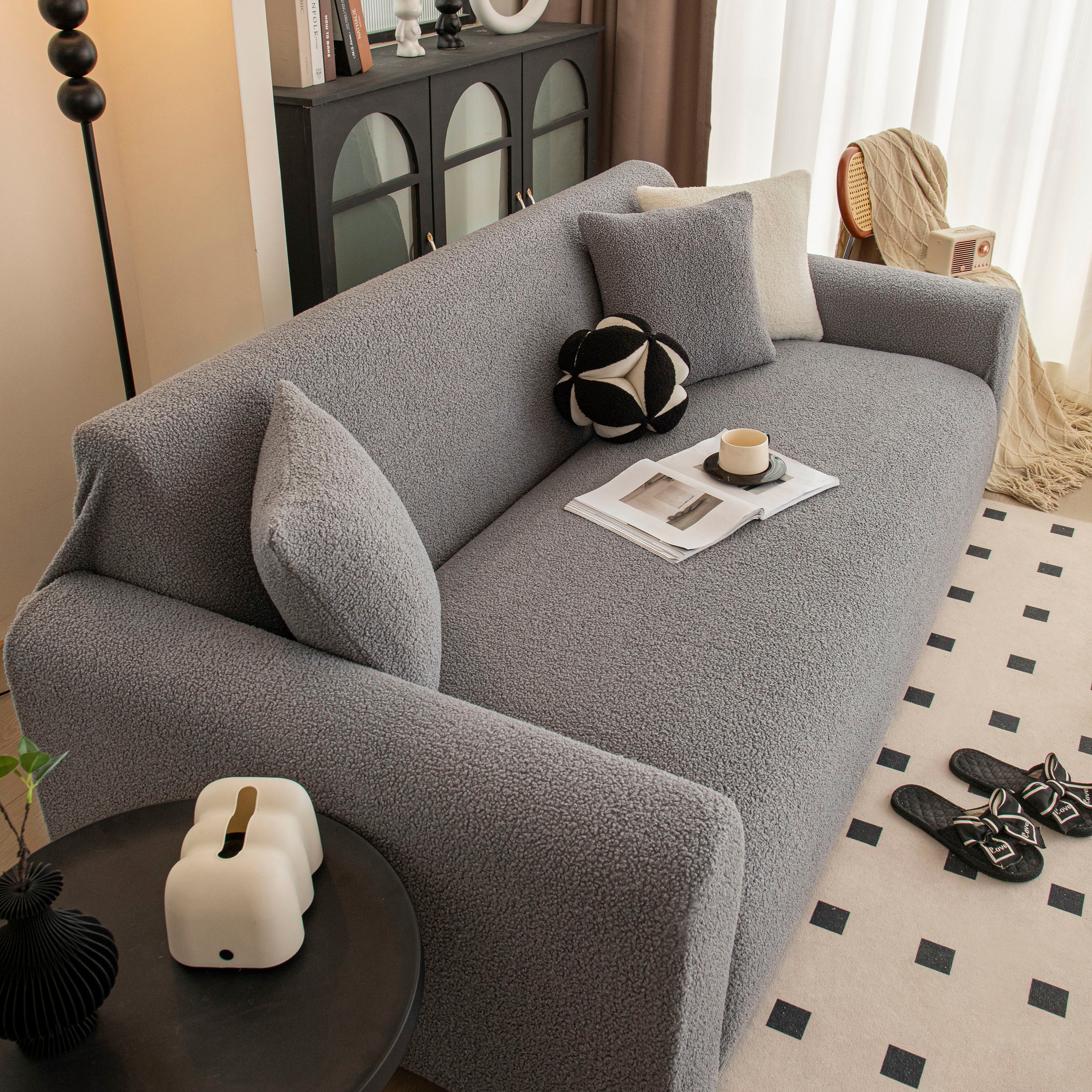 Stretch Plush Fitted Couch Slipcover Furniture Protector For 1/2/3/4/5 Cushion Couch