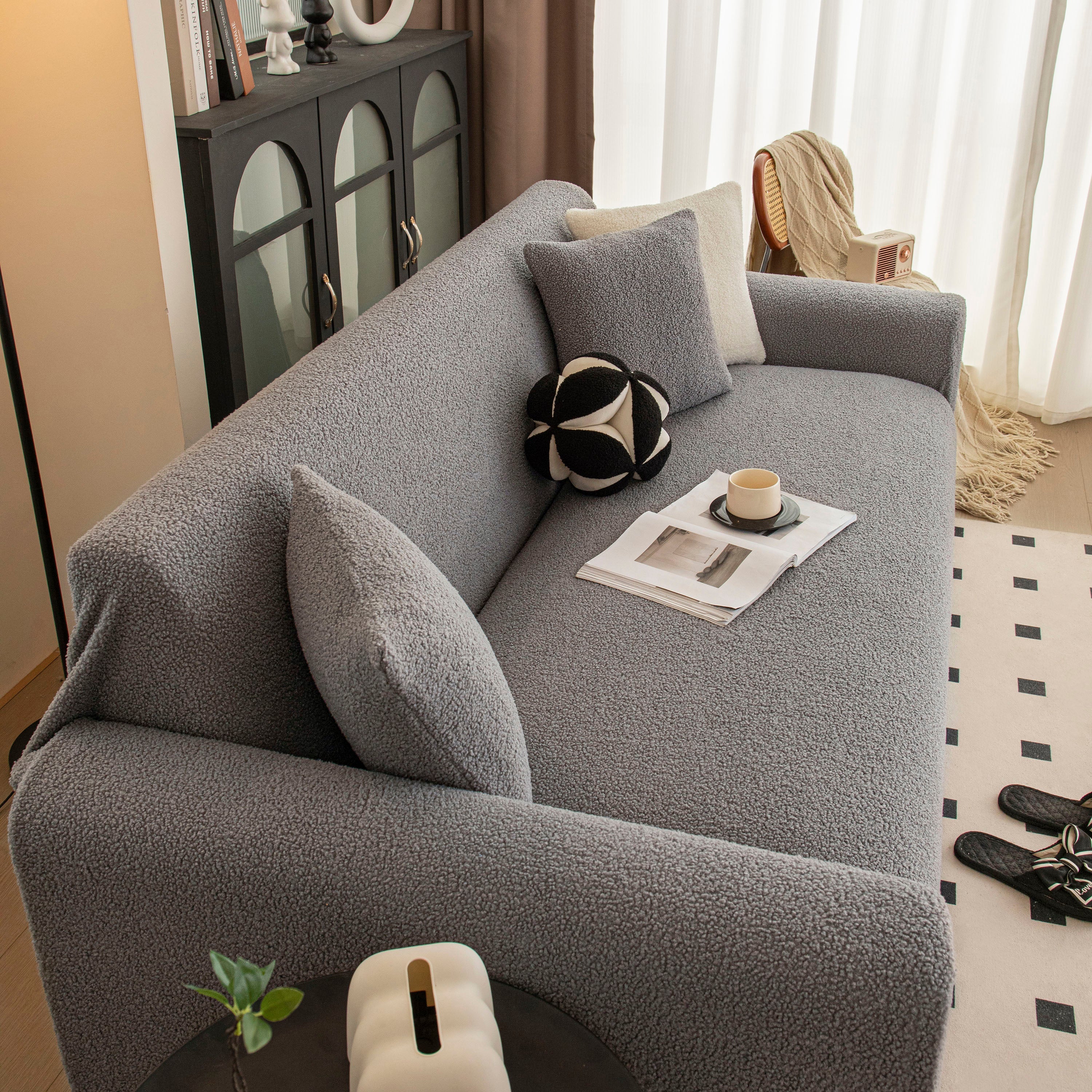 Stretch Plush Fitted Couch Slipcover Furniture Protector For 1/2/3/4/5 Cushion Couch