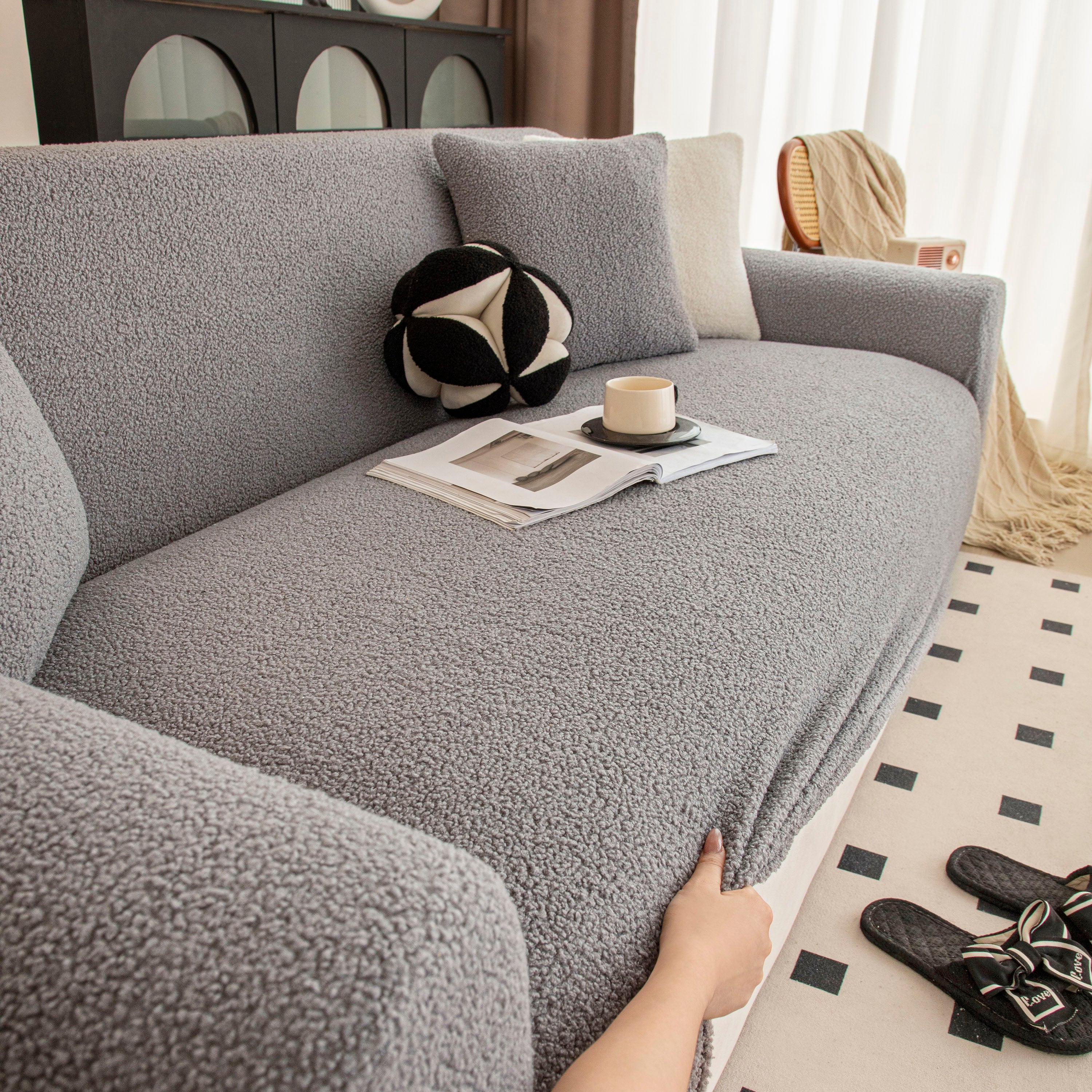 Stretch Plush Fitted Couch Slipcover Furniture Protector For 1/2/3/4/5 Cushion Couch