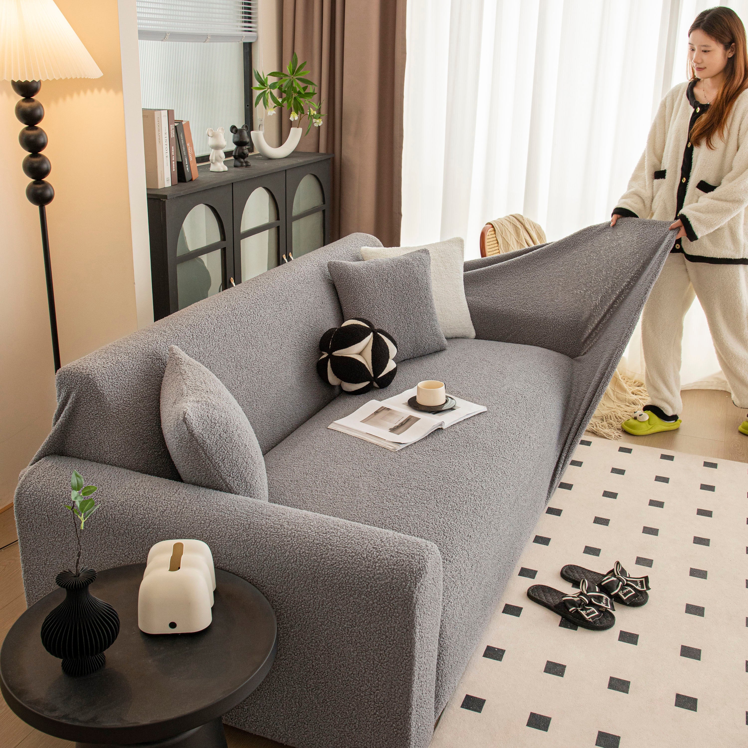 Stretch Plush Fitted Couch Slipcover Furniture Protector For 1/2/3/4/5 Cushion Couch