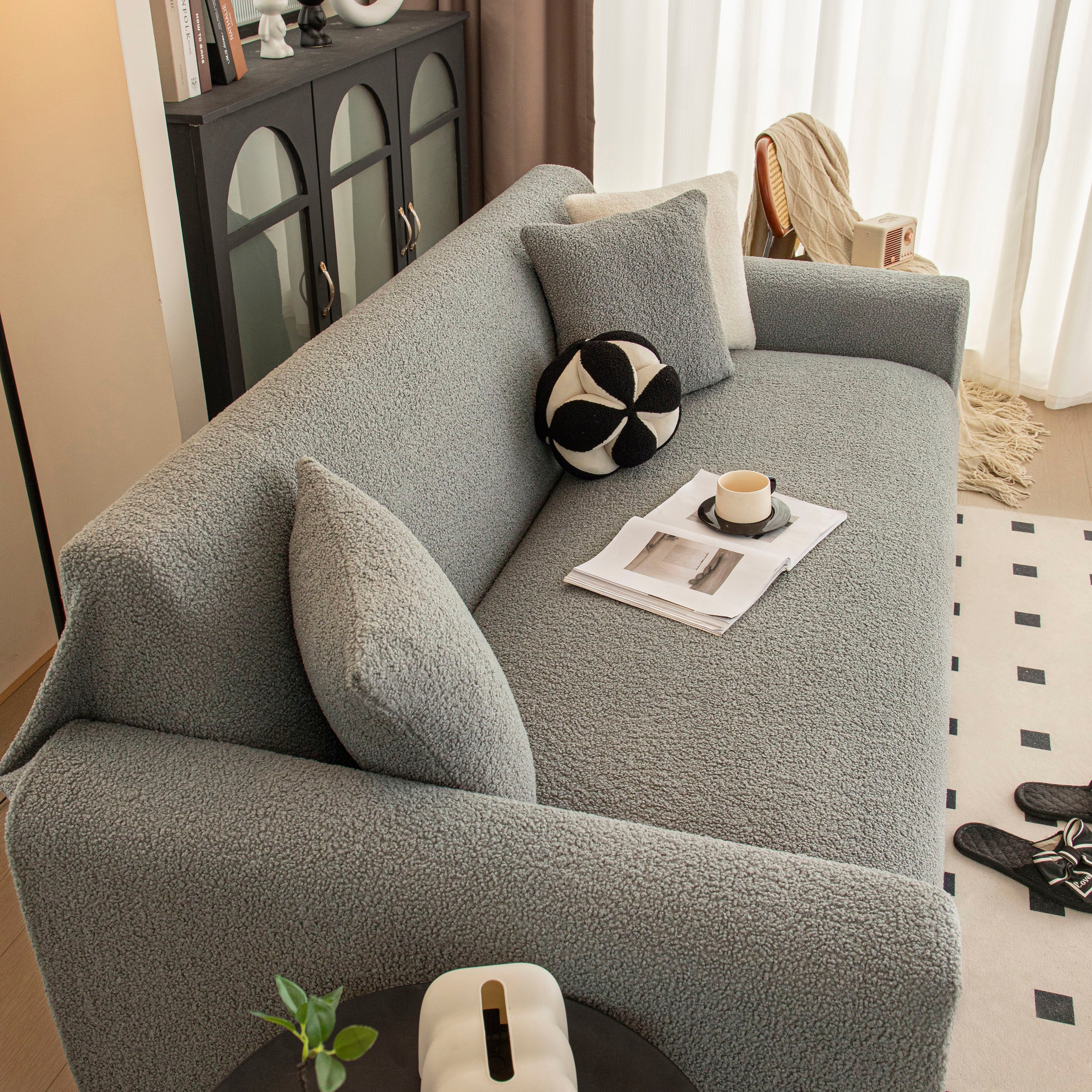 Stretch Plush Fitted Couch Slipcover Furniture Protector For 1/2/3/4/5 Cushion Couch