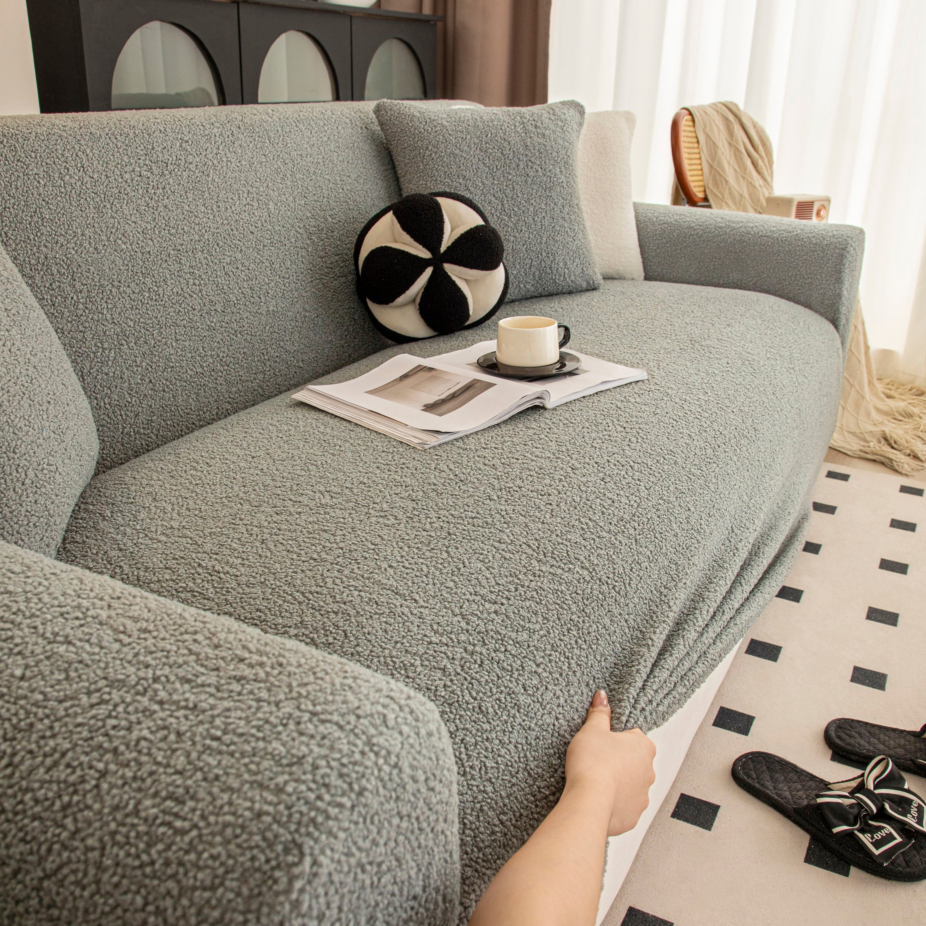 Stretch Plush Fitted Couch Slipcover Furniture Protector For 1/2/3/4/5 Cushion Couch