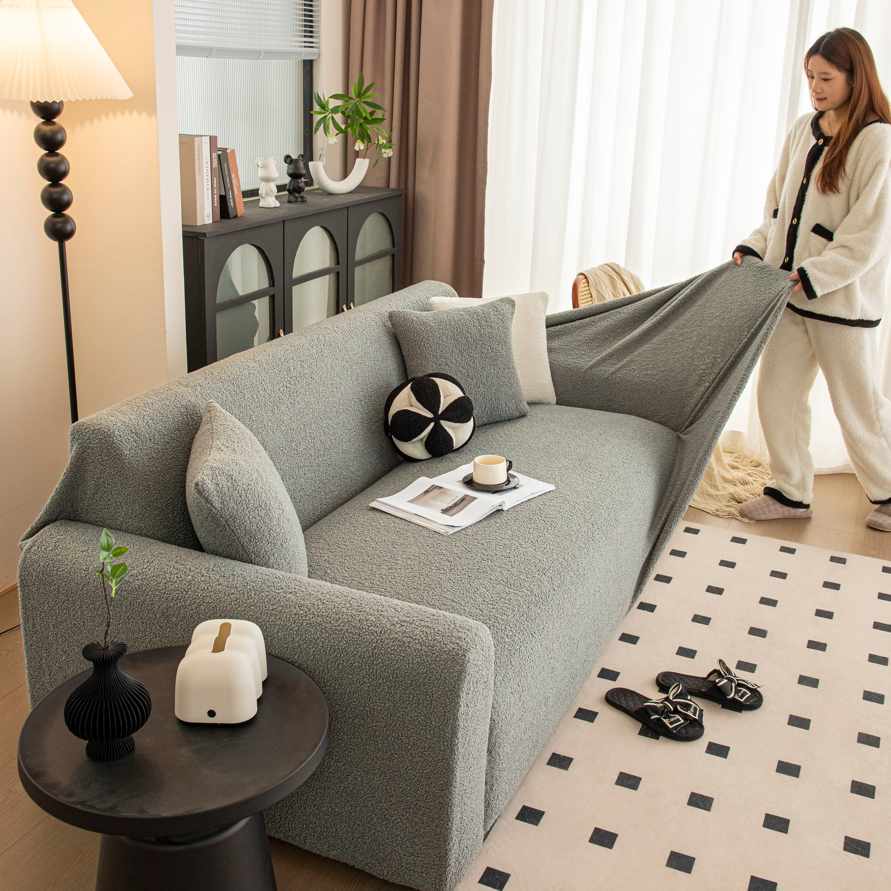 Stretch Plush Fitted Couch Slipcover Furniture Protector For 1/2/3/4/5 Cushion Couch