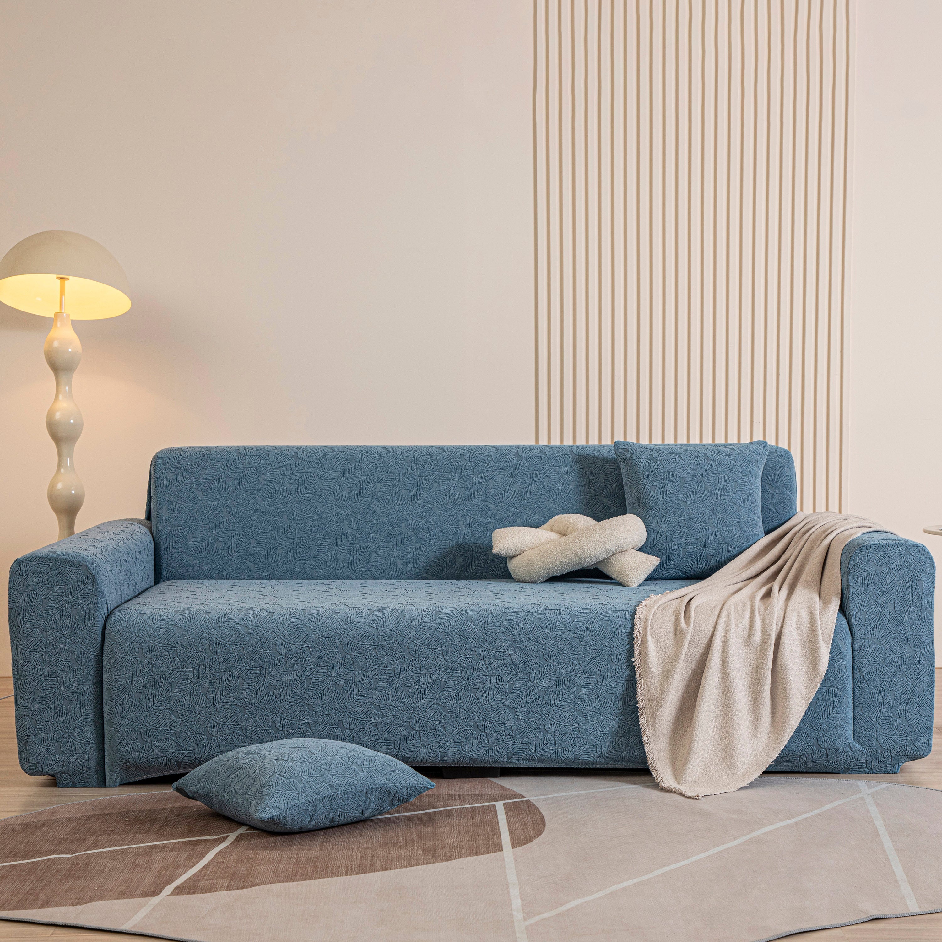 3d Jacquard Leaf Pattern Couch Slipcover, High Stretch Washable Textured Sofa Cover