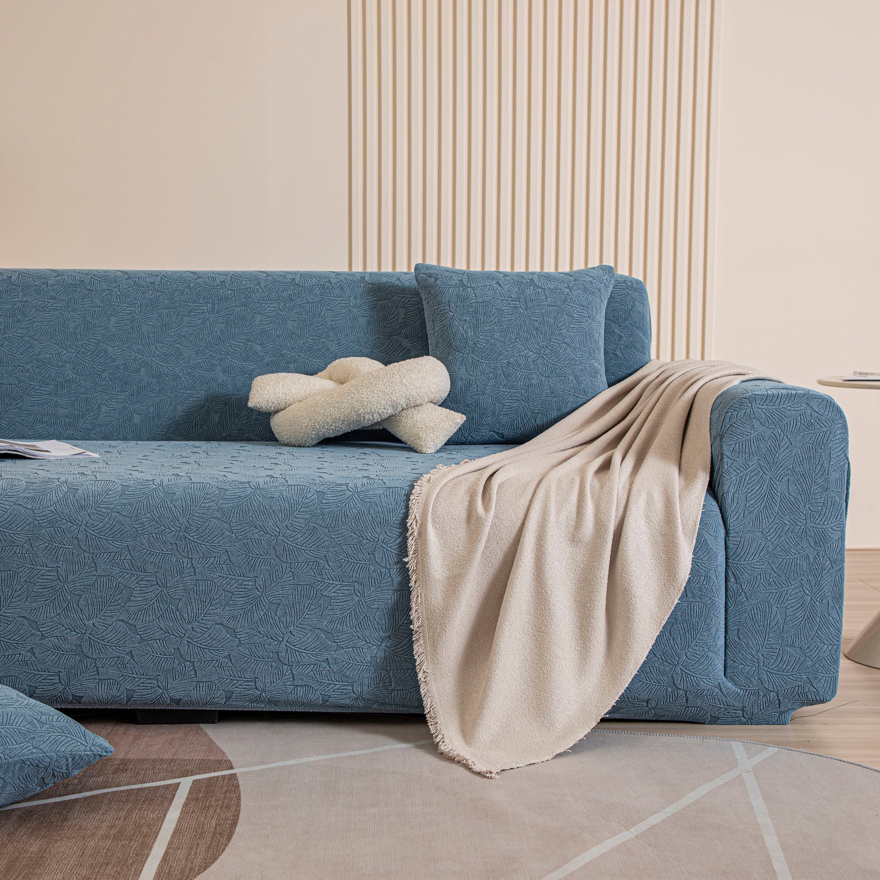3d Jacquard Leaf Pattern Couch Slipcover, High Stretch Washable Textured Sofa Cover